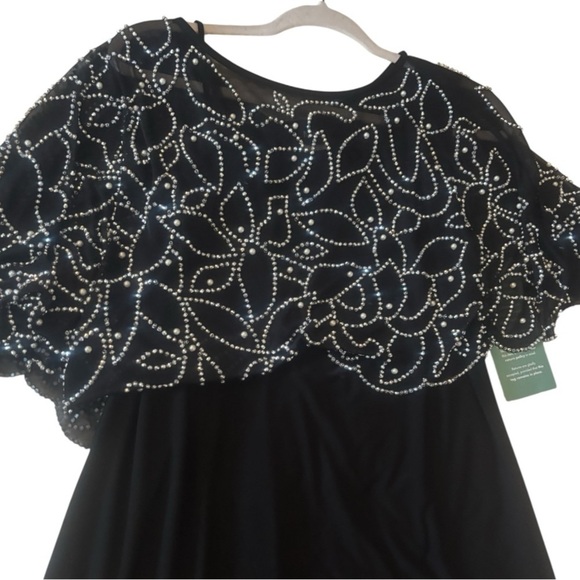 NWT-Elegant Black Dress with Beaded Overlay - Picture 8 of 11